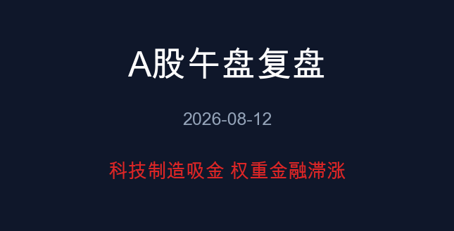 A股午盘复盘 08-12 科技制造吸金 权重金融滞涨