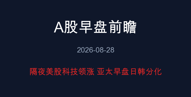 A股早盘前瞻 2026-08-28